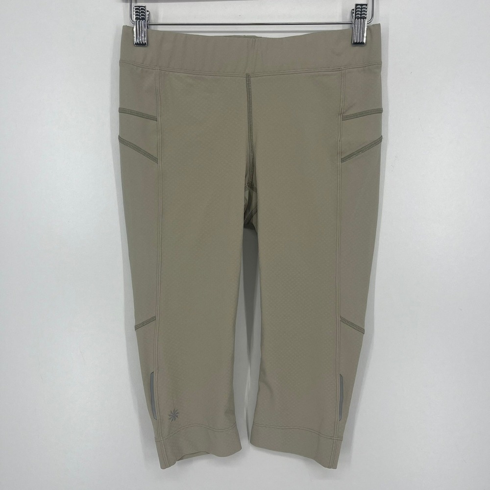 Athleta Be Free Knicker Tan Textured Athletic Leggings Pockets Womens Size M
